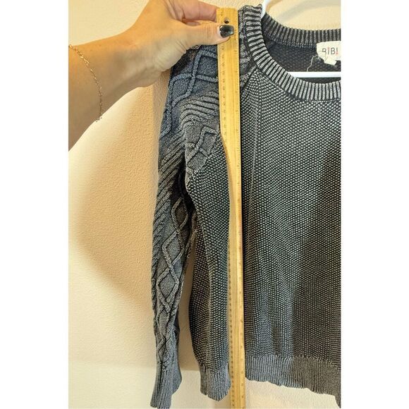 BiBi Stone Washed Black Cable Knit Crewneck Sweater Women’s Small - Picture 7 of 10